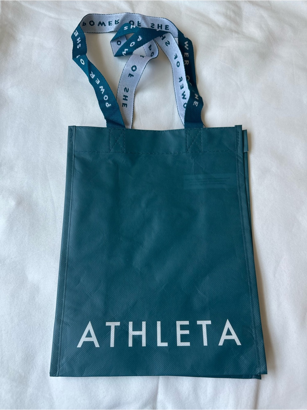 ATHLETA Power of She Teal Green Reusable Shopping Tote Bag Logo Gym Shopper